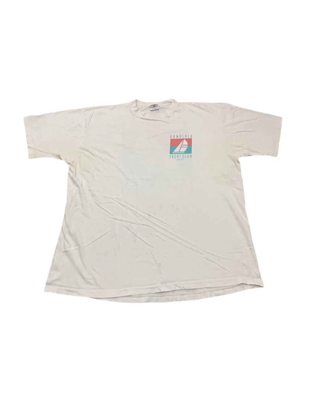 Vintage 1990s Crazy Shirts Honolulu Yacht Club T Shirt Single Stich white USA